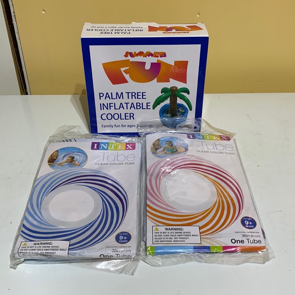 🆕💦INTEX- (2) TUBES & INFLATABLE PALM 🌴TREE COOLER 🆕💦- SUMMERTIME FUN!!